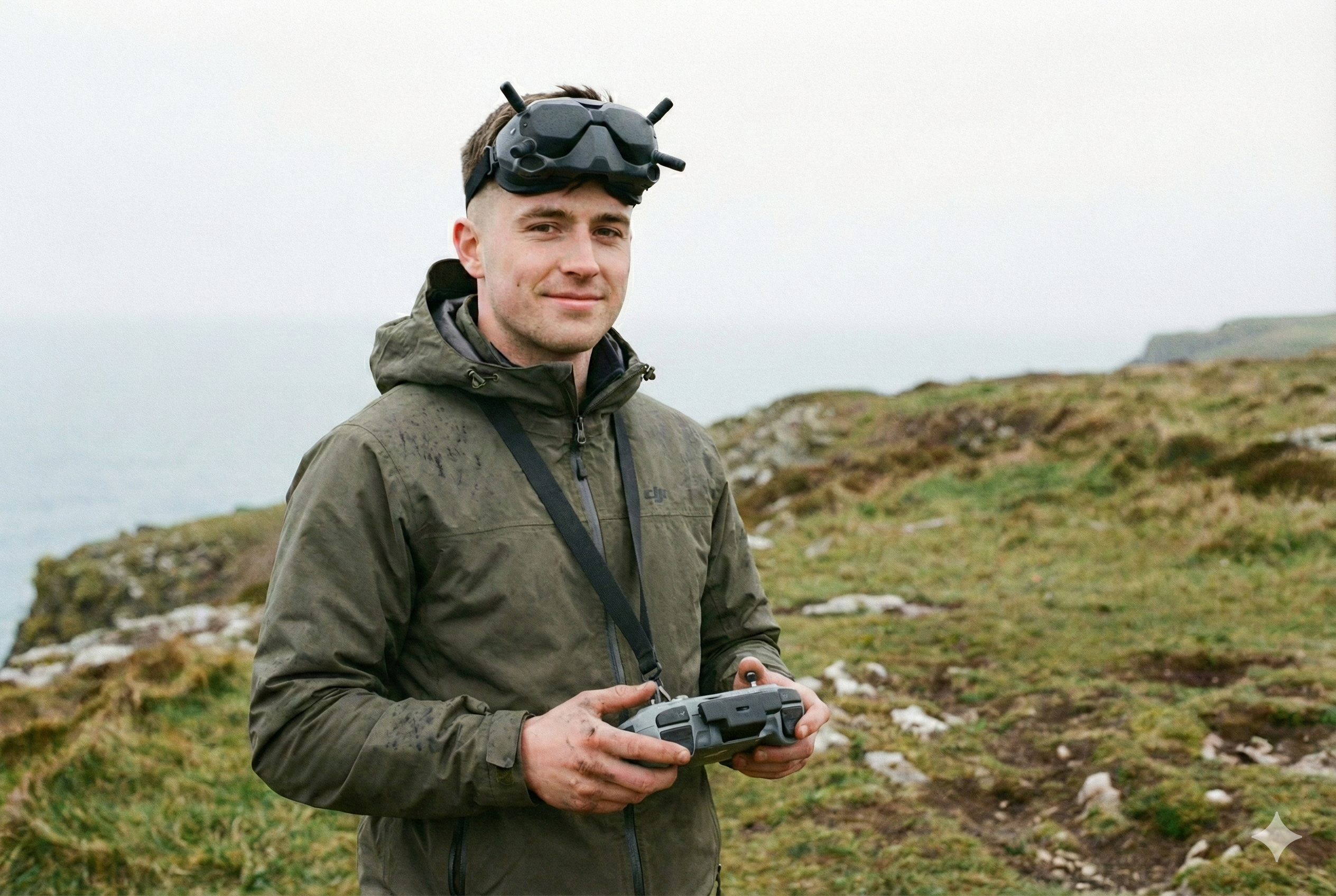 Pilote de drone professionnel avec lunettes FPV et télécommande